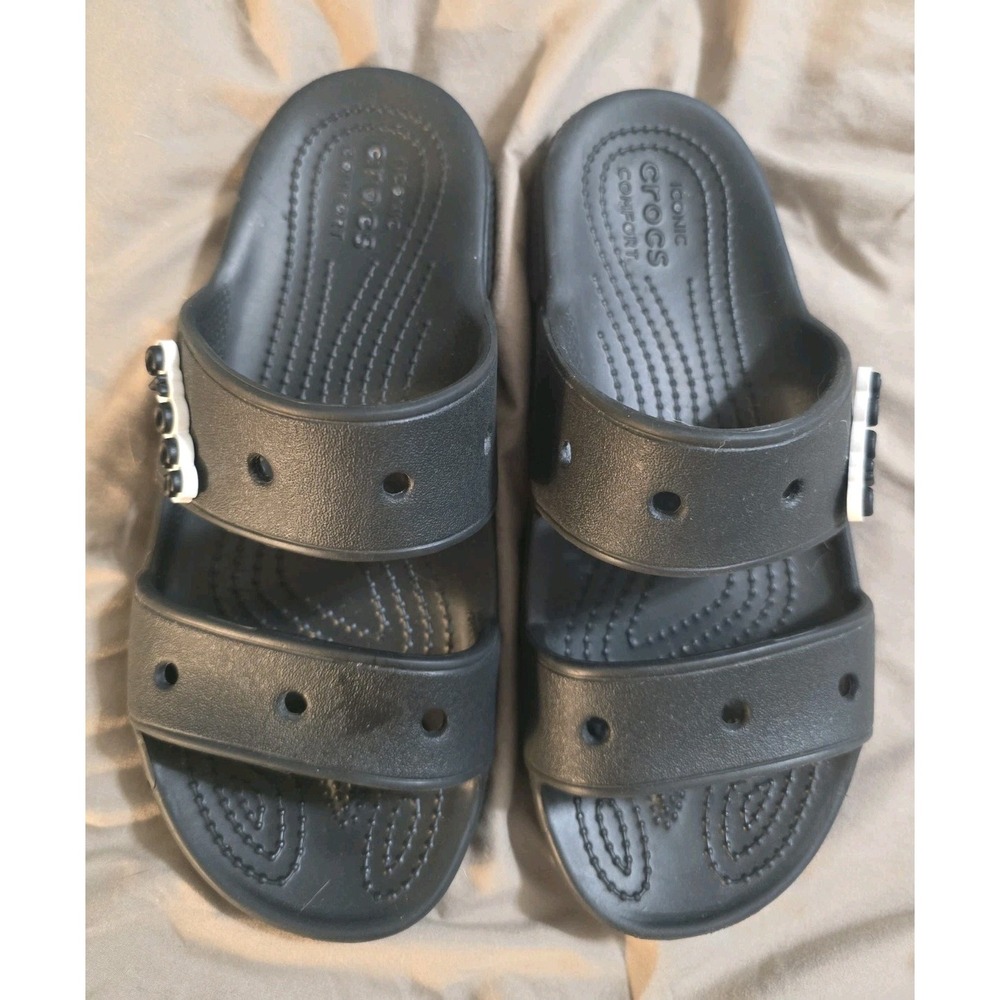 CROCS Classic Slide Sandal Size Men 5 Women 7 Black Double Strap Slip On